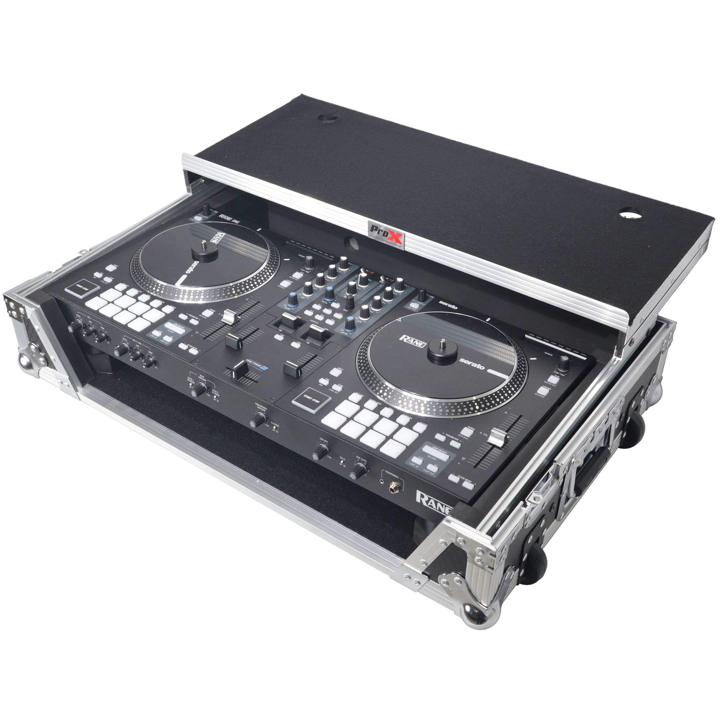 ProX Flight Case For RANE ONE DJ Controller with Sliding Laptop Shelf, 1U Rack, and Wheels