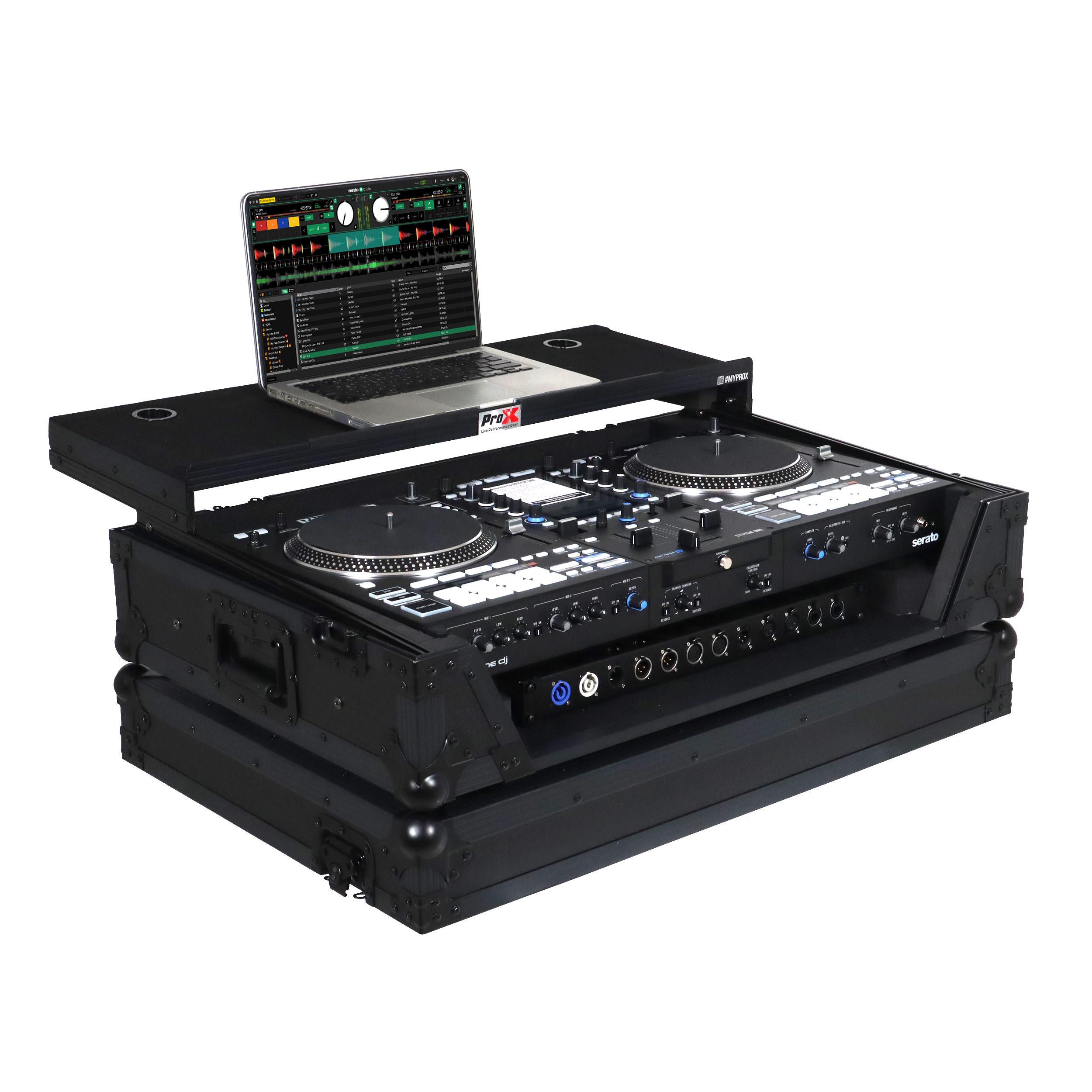 ProX Flight Case For RANE SYSTEM ONE Dj Controller Sliding Laptop Shelf & Wheels Black on Black LED Kit 1U