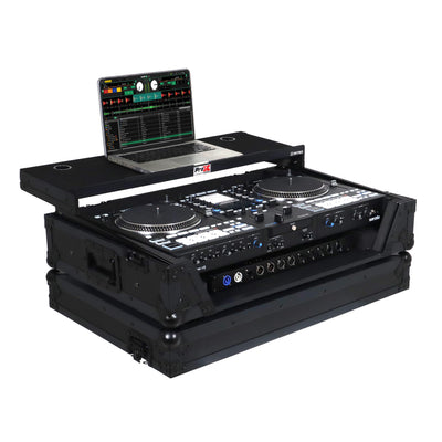 ProX Flight Case For RANE SYSTEM ONE Dj Controller Sliding Laptop Shelf & Wheels Black on Black LED Kit 1U