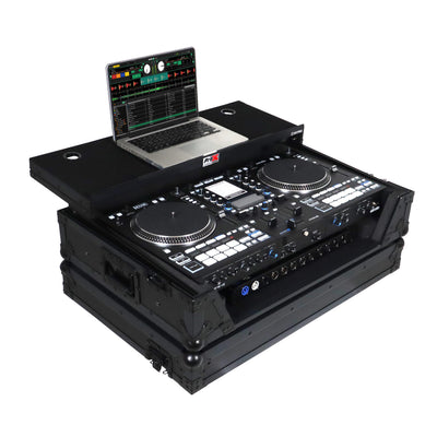 ProX Flight Case For RANE SYSTEM ONE Dj Controller Sliding Laptop Shelf & Wheels Black on Black LED Kit 1U