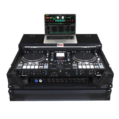 ProX Flight Case For RANE SYSTEM ONE Dj Controller Sliding Laptop Shelf & Wheels Black on Black LED Kit 1U