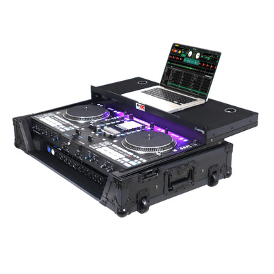 ProX Flight Case For RANE SYSTEM ONE Dj Controller Sliding Laptop Shelf & Wheels Black on Black LED Kit 1U