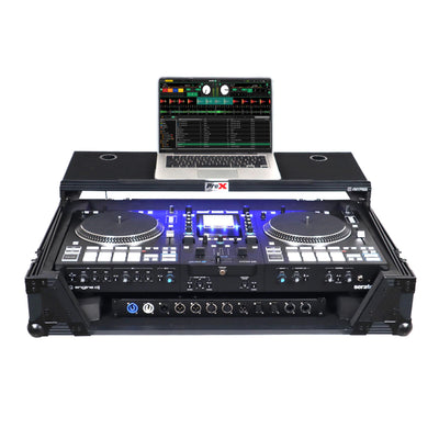 ProX Flight Case For RANE SYSTEM ONE Dj Controller Sliding Laptop Shelf & Wheels Black on Black LED Kit 1U