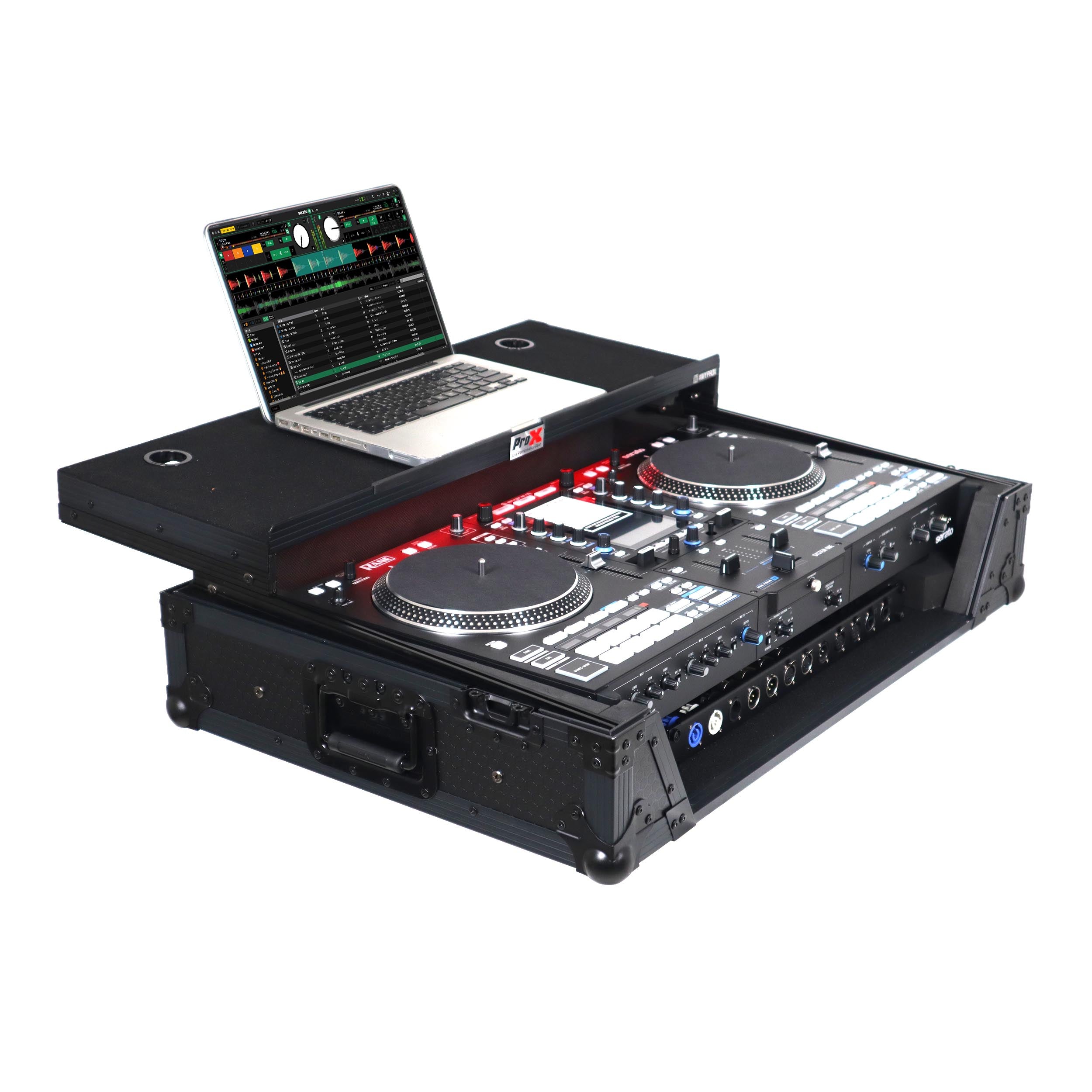 ProX Flight Case For RANE SYSTEM ONE Dj Controller Sliding Laptop Shelf & Wheels Black on Black LED Kit 1U