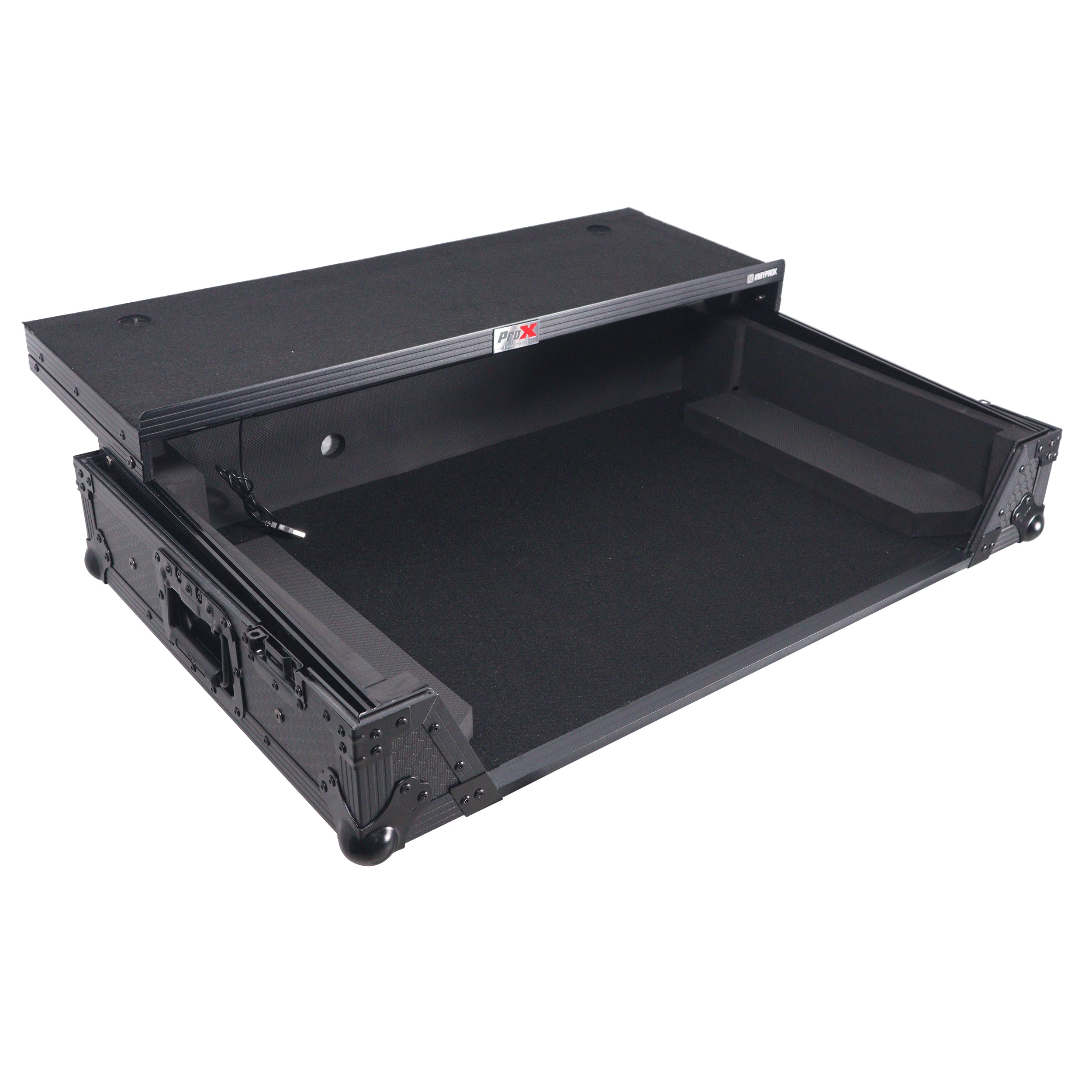 ProX Flight Case For RANE SYSTEM ONE Dj Controller Sliding Laptop Shelf & Wheels Black on Black LED Kit 1U