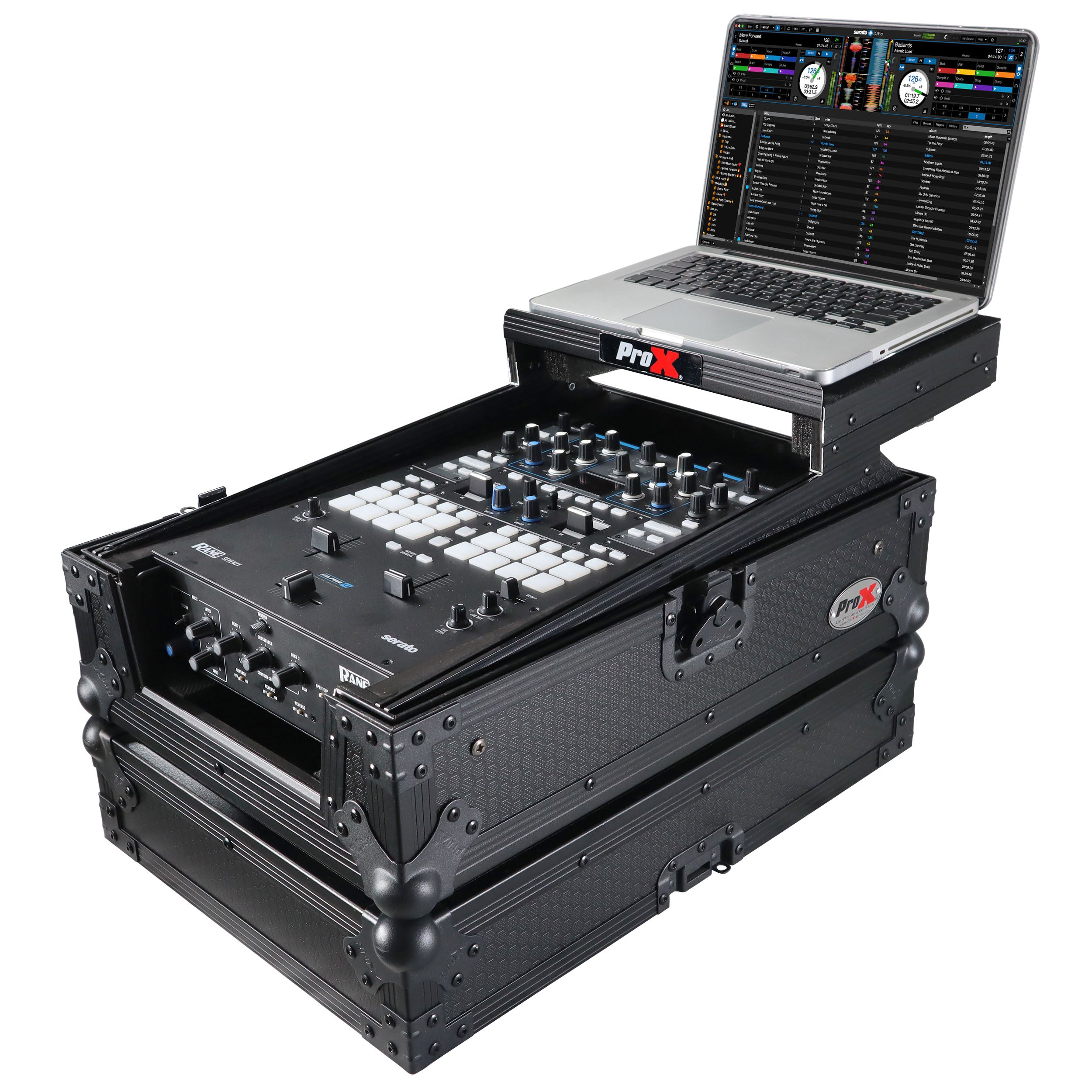 ProX 11" DJ Mixer Road Case W/Laptop Shelf for Rane Seventy-Two 72 and Rane Seventy (Black on Black)