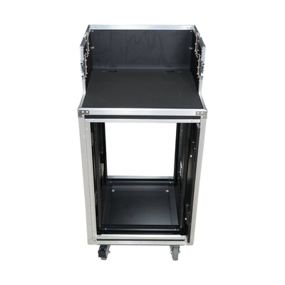 ProX 16U Shockmount Slam Door Rack Flight Case with Integrated Console Compartment, Sliding Doors and Casters for AV Production