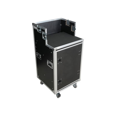 ProX 16U Shockmount Slam Door Rack Flight Case with Integrated Console Compartment, Sliding Doors and Casters for AV Production