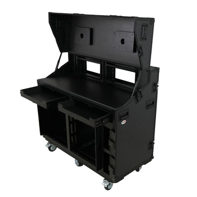 ProX PRADO Mobile AV Broadcasting Streaming Recording Studio Workstation Case with 2x 4U Top 2x 12U Bottom Front Slamr Door All Black
