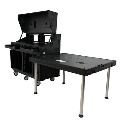 ProX PRADO Mobile AV Broadcasting Streaming Recording Studio Workstation Case with 2x 4U Top 2x 12U Bottom Front Slamr Door All Black