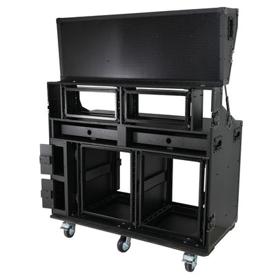 ProX PRADO Mobile AV Broadcasting Streaming Recording Studio Workstation Case with 2x 4U Top 2x 12U Bottom Front Slamr Door All Black
