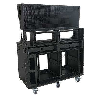 ProX PRADO Mobile AV Broadcasting Streaming Recording Studio Workstation Case with 2x 4U Top 2x 12U Bottom Front Slamr Door All Black