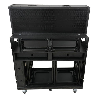 ProX PRADO Mobile AV Broadcasting Streaming Recording Studio Workstation Case with 2x 4U Top 2x 12U Bottom Front Slamr Door All Black