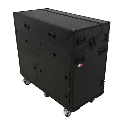 ProX PRADO Mobile AV Broadcasting Streaming Recording Studio Workstation Case with 2x 4U Top 2x 12U Bottom Front Slamr Door All Black