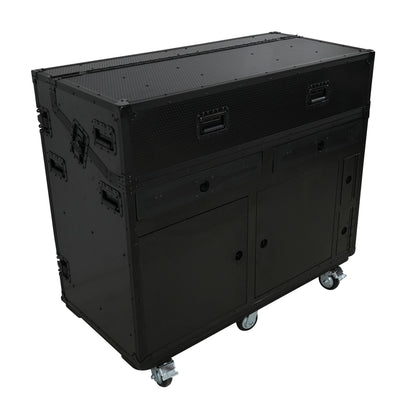 ProX PRADO Mobile AV Broadcasting Streaming Recording Studio Workstation Case with 2x 4U Top 2x 12U Bottom Front Slamr Door All Black