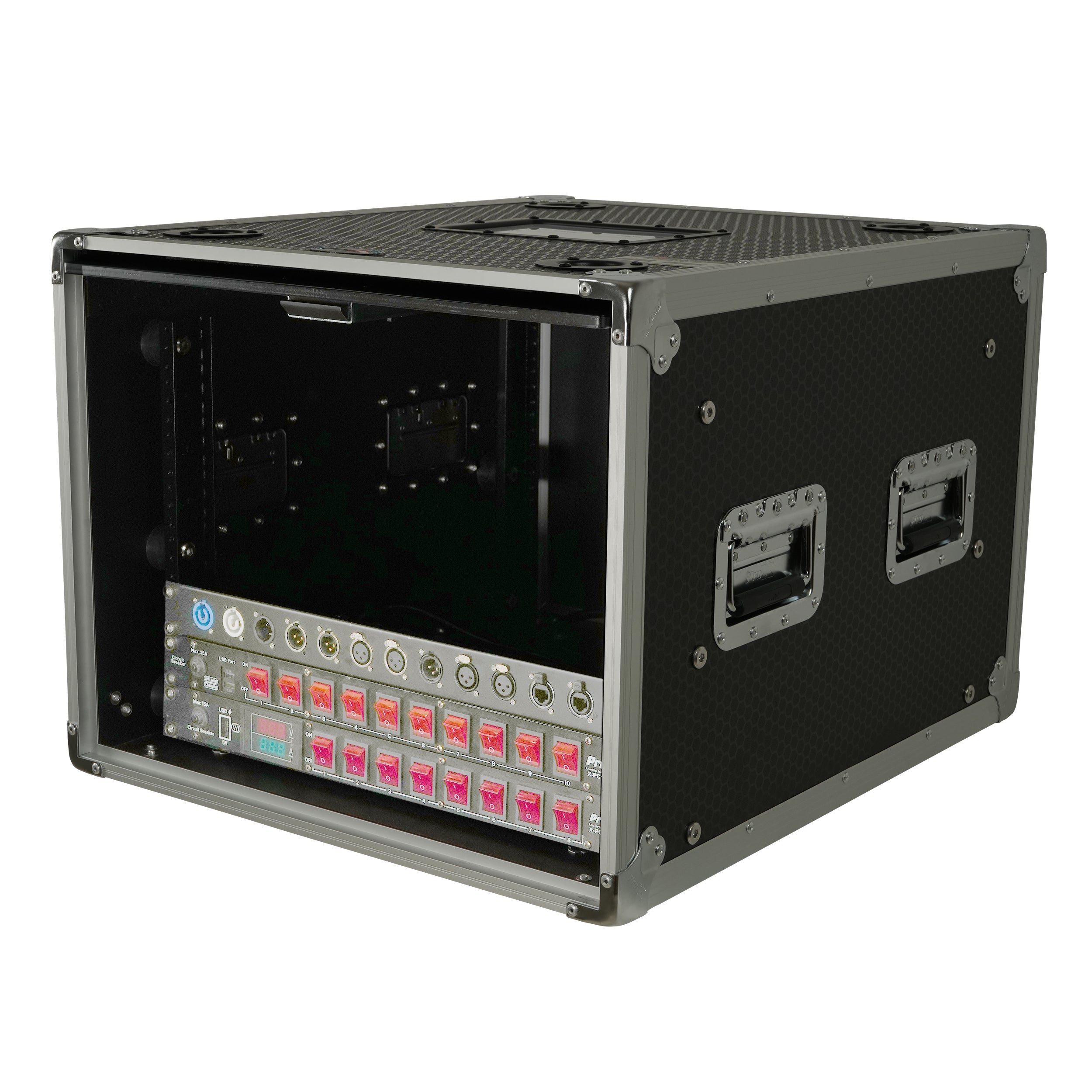 ProX 8U Vertical Shockmount Rack Case 20" Depth with Dual Top Sliding Slam Doors