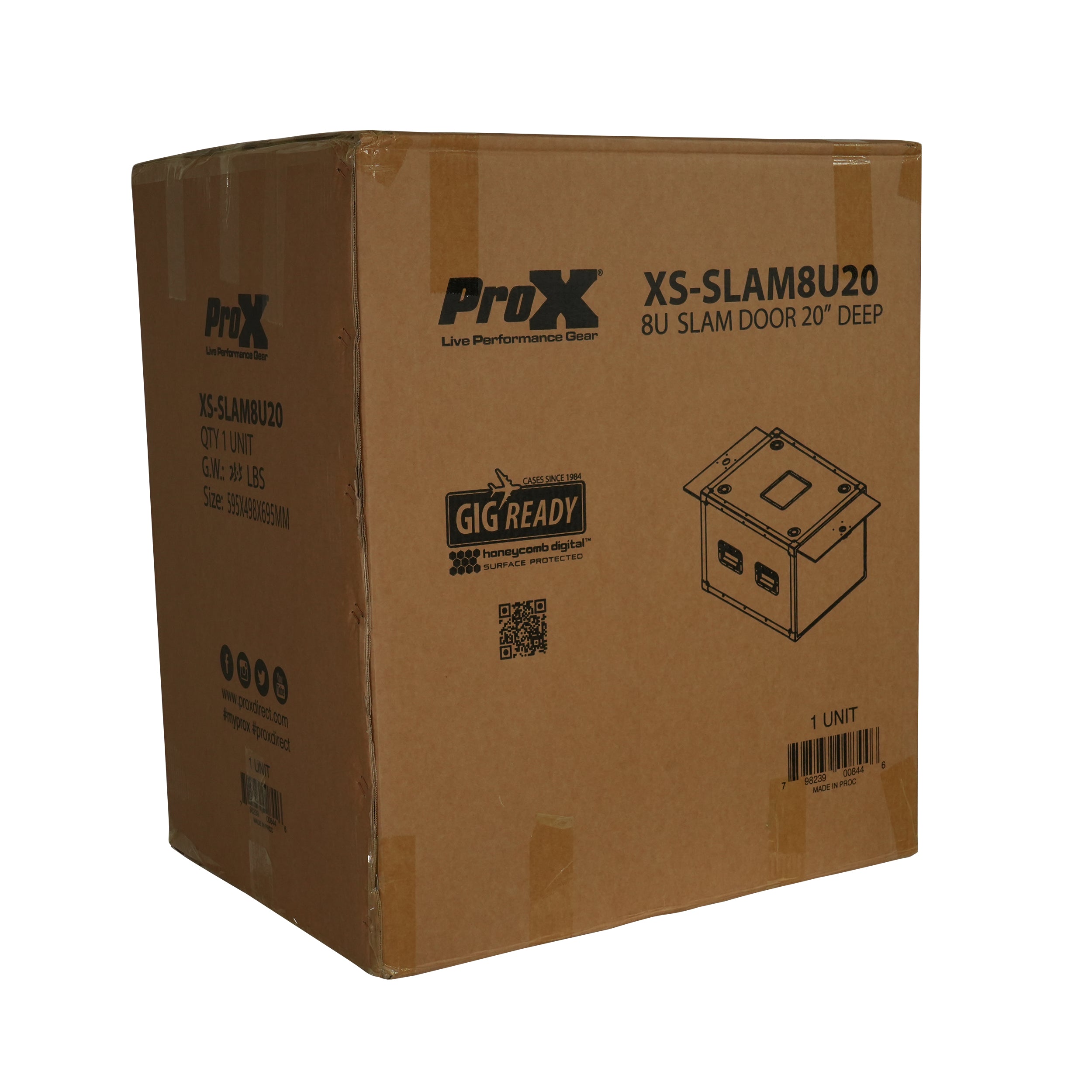 ProX 8U Vertical Shockmount Rack Case 20" Depth with Dual Top Sliding Slam Doors