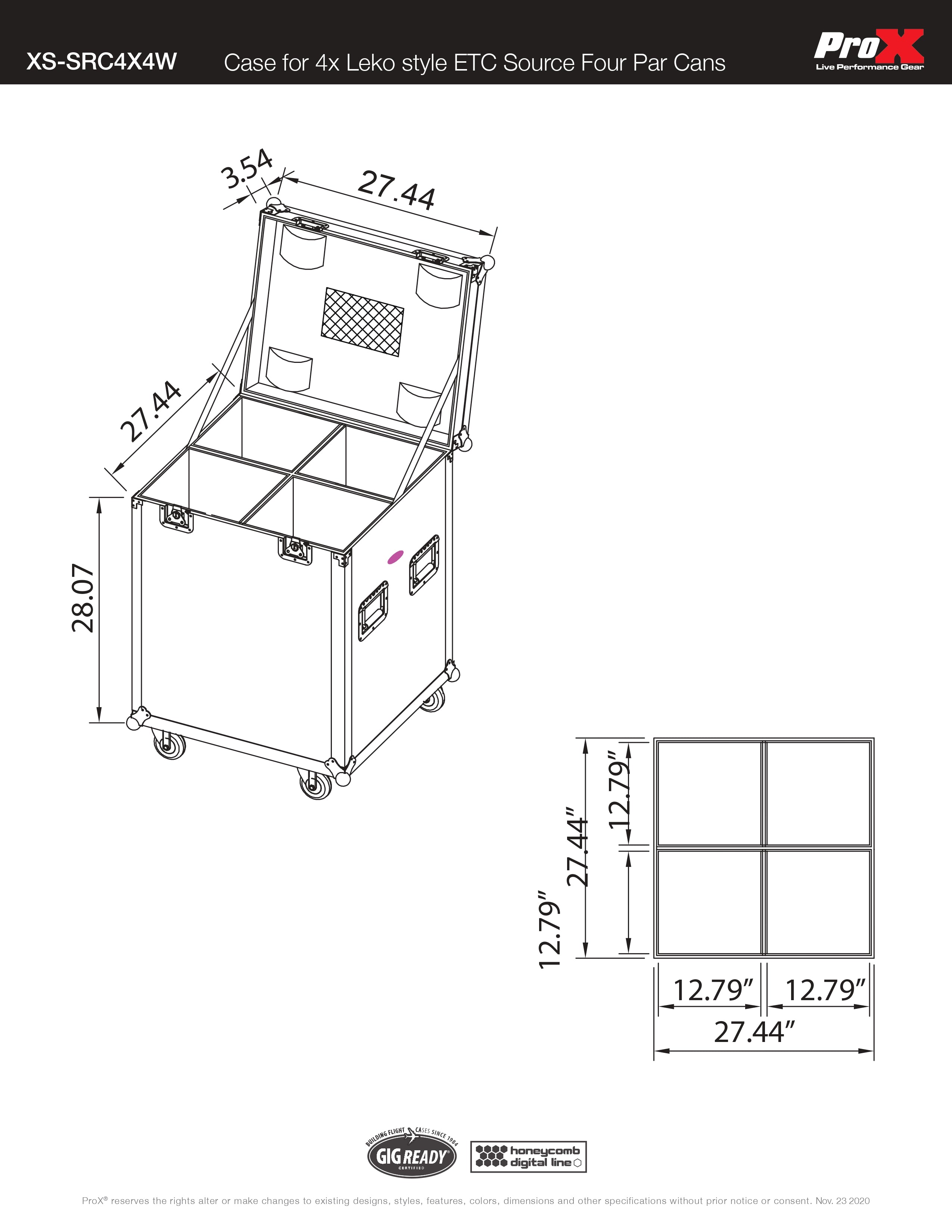 ProX ATA Utility Road Case for (4) ETC Source Four Par Cans Ellipsoidal Lighting Fixtures