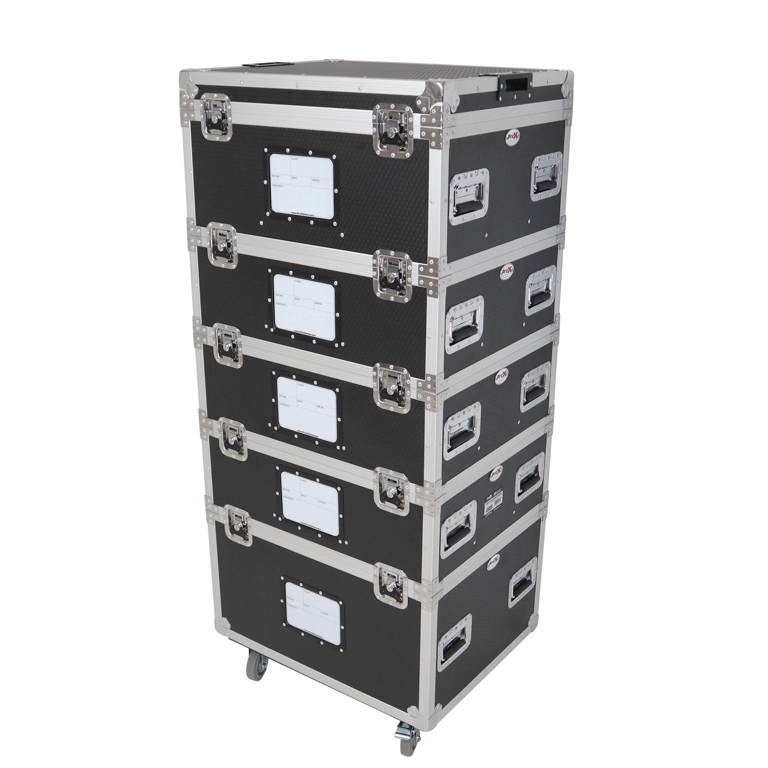 ProX 5 Tier TruckPax Utility ATA Flight Case Truck Storage Road Case with Dividers and 4" in casters – 24"x30"x68" Ext