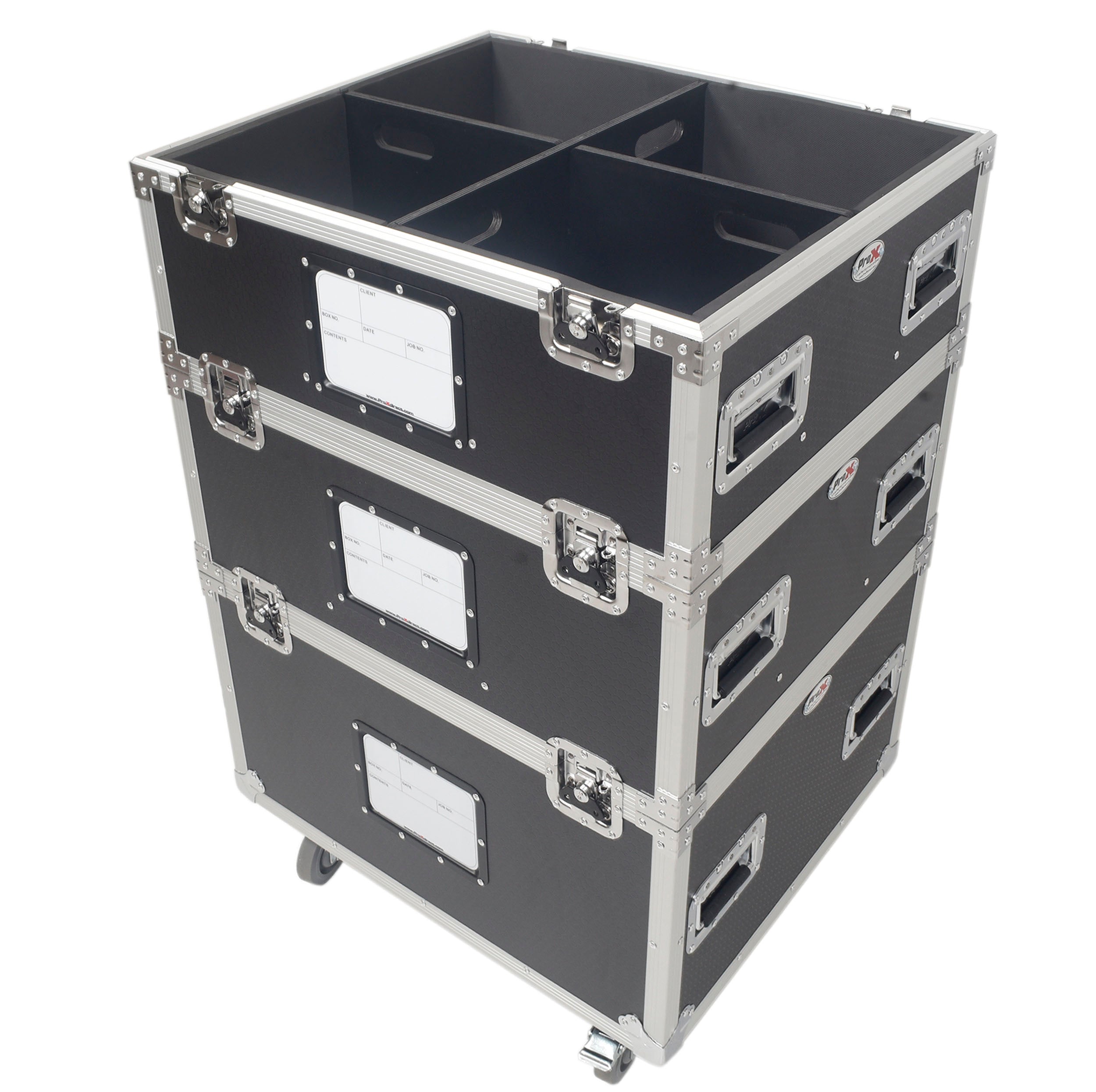 ProX 5 Tier TruckPax Utility ATA Flight Case Truck Storage Road Case with Dividers and 4" in casters – 24"x30"x68" Ext