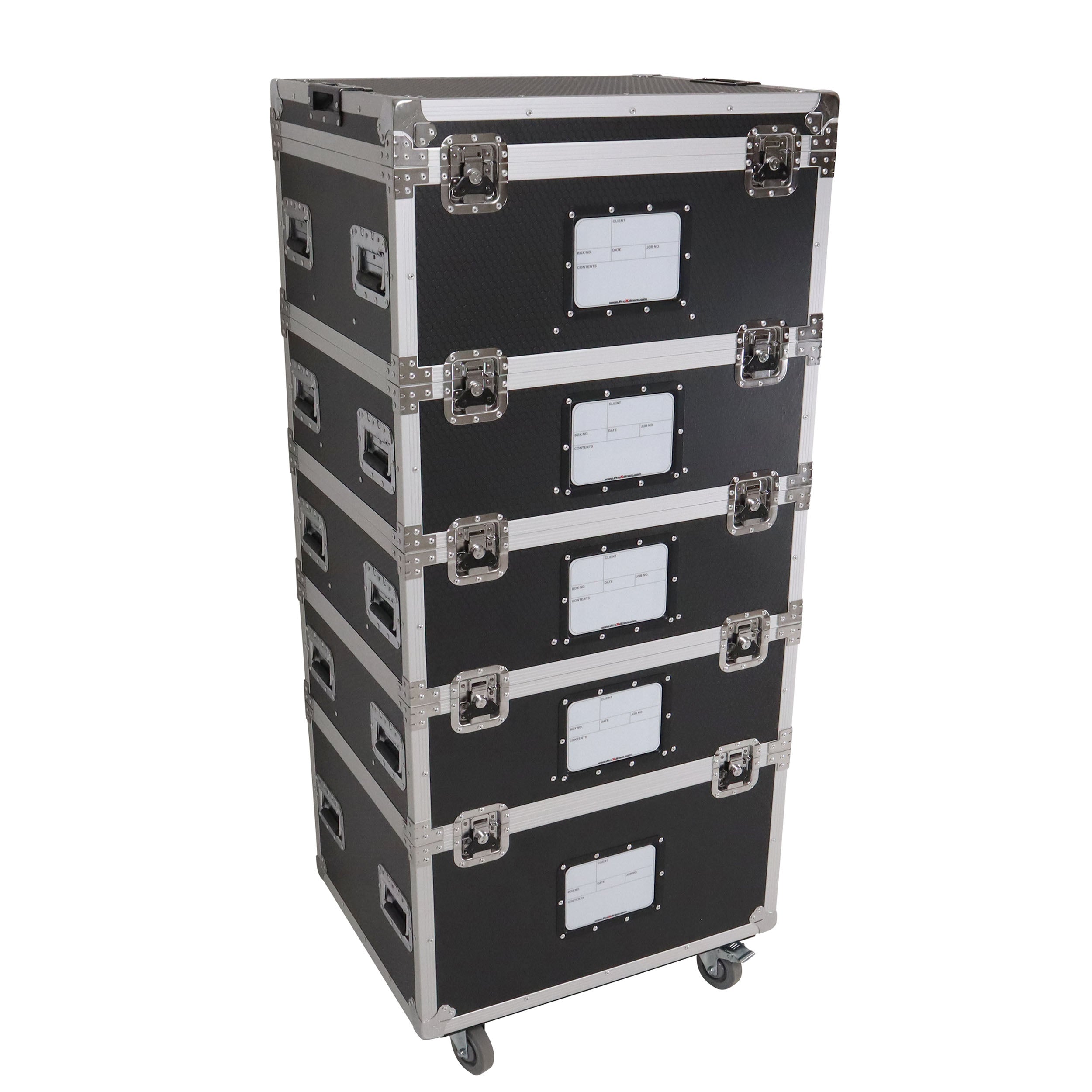 ProX 5 Tier TruckPax Utility ATA Flight Case Truck Storage Road Case with Dividers and 4" in casters – 24"x30"x68" Ext