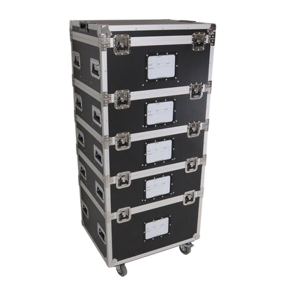 ProX 5 Tier TruckPax Utility ATA Flight Case Truck Storage Road Case with Dividers and 4" in casters – 24"x30"x68" Ext