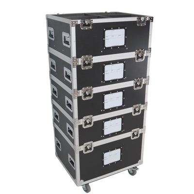 ProX 5 Tier TruckPax Utility ATA Flight Case Truck Storage Road Case with Dividers and 4" in casters – 24"x30"x68" Ext