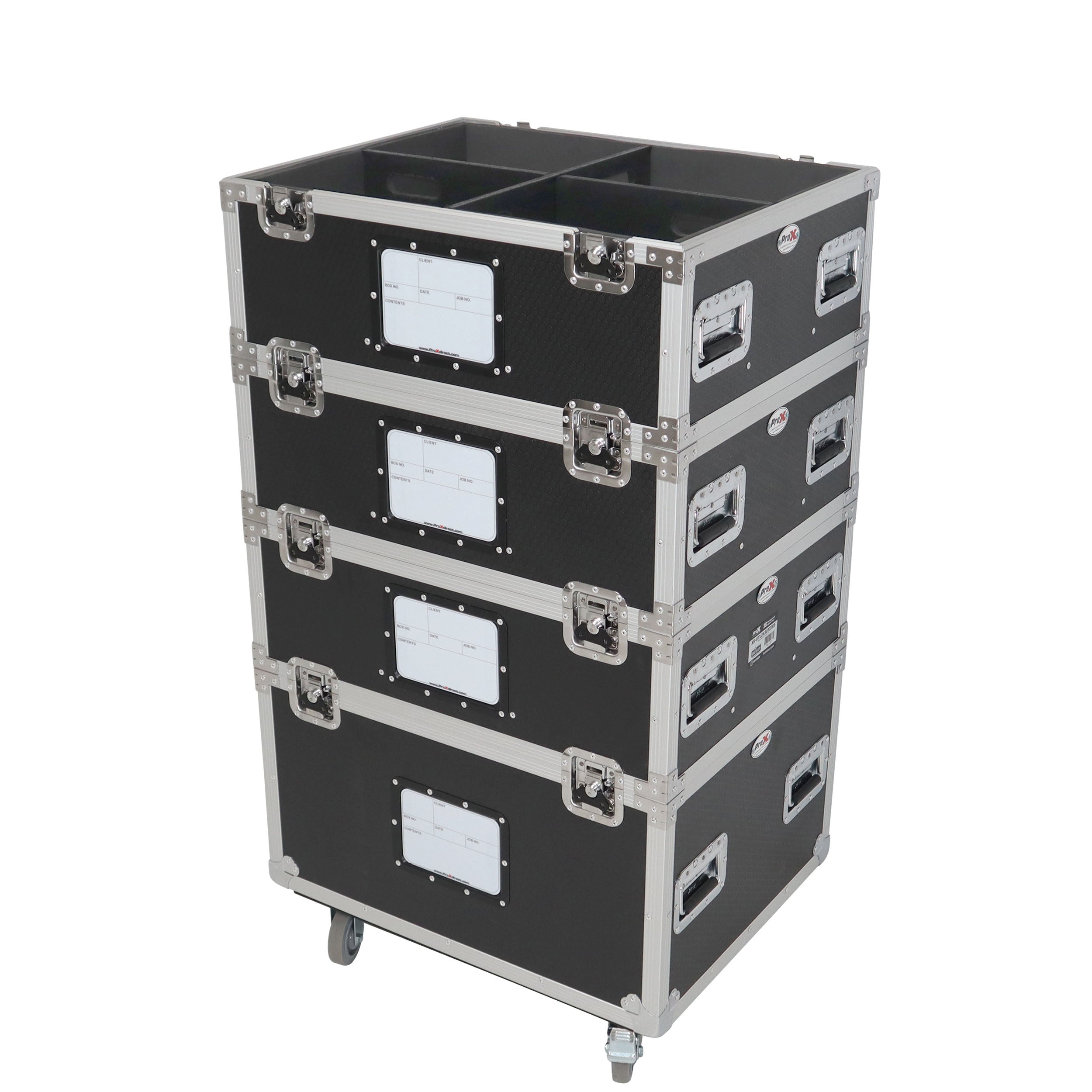 ProX 5 Tier TruckPax Utility ATA Flight Case Truck Storage Road Case with Dividers and 4" in casters – 24"x30"x68" Ext
