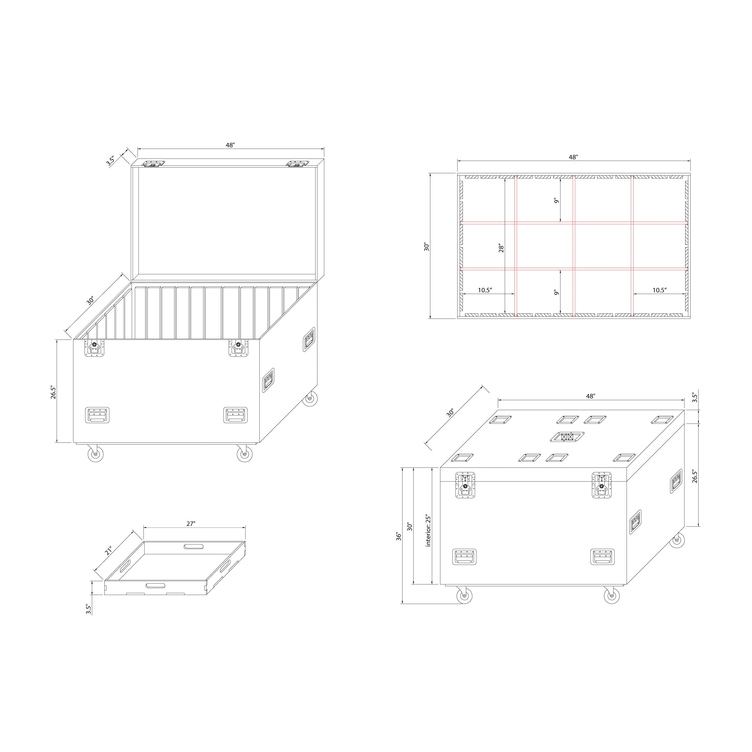 ProX TruckPax Utility ATA Flight Case Truck Storage Road Case with Dividers Tray and 4" in casters – 48"x30"x36" Ext