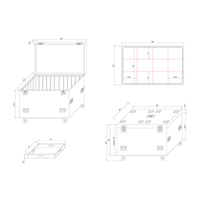 ProX TruckPax Utility ATA Flight Case Truck Storage Road Case with Dividers Tray and 4" in casters – 48"x30"x36" Ext