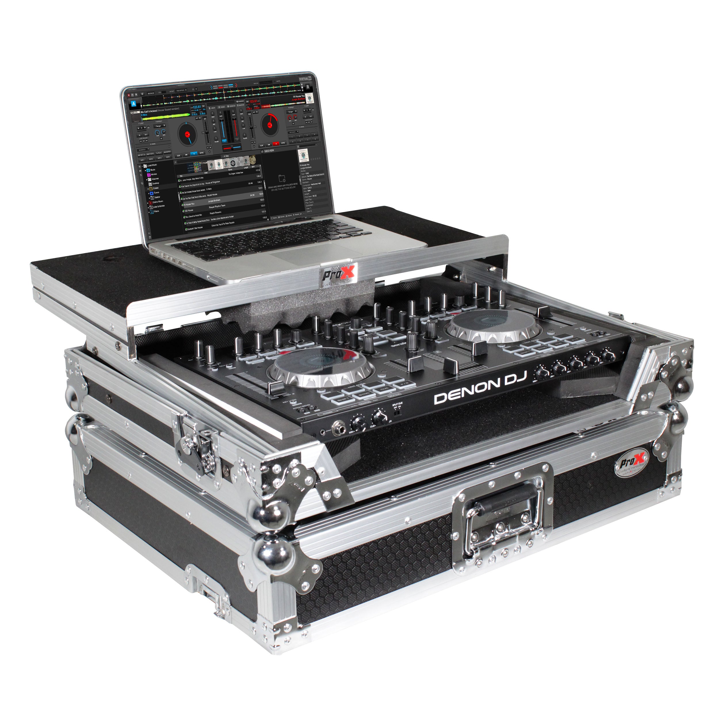 ProX Universal Flight Style Road Case for Medium Sized DJ Controllers with Sliding Laptop Shelf