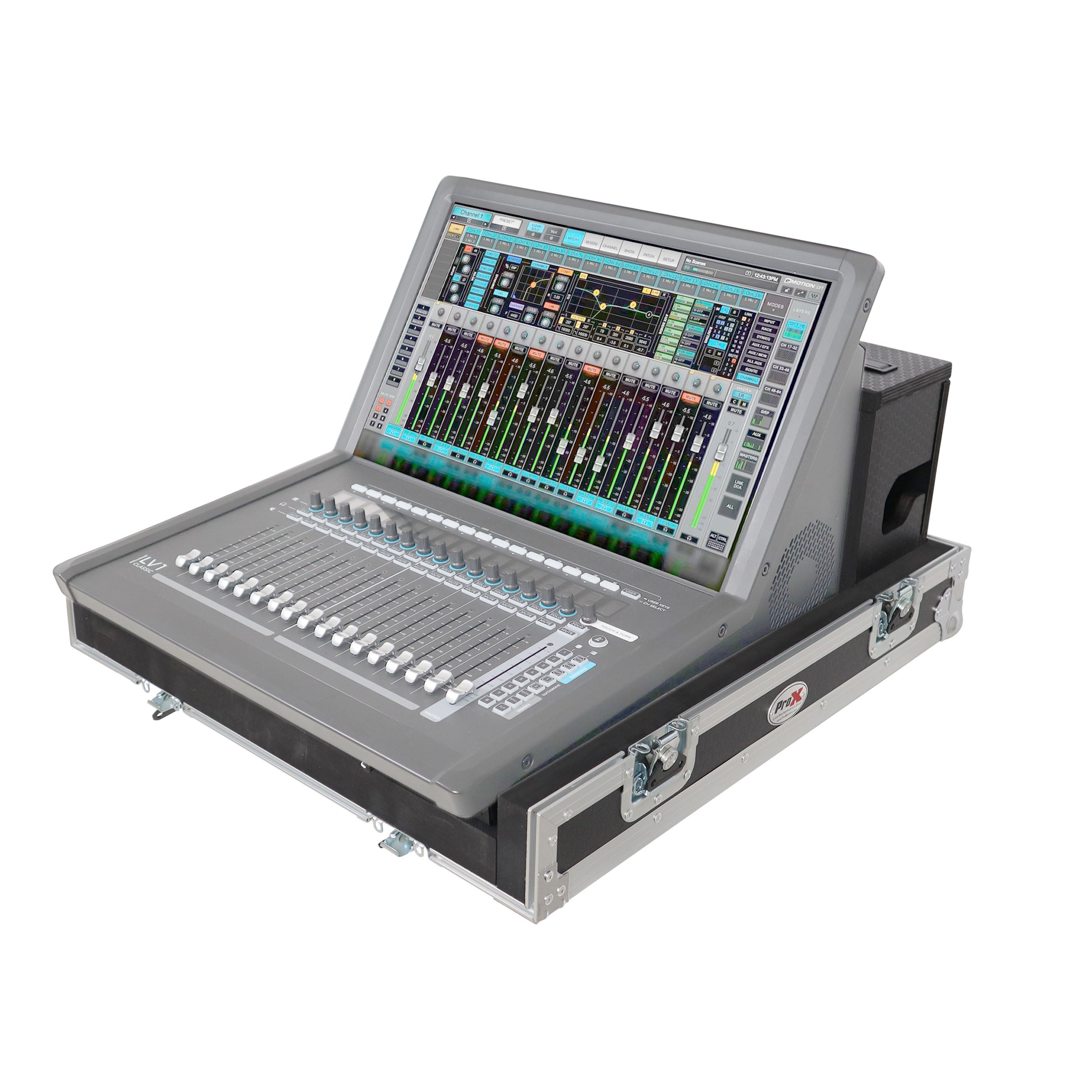 ProX ATA Digital Audio Mixer Flight Case for Waves eMotion LV1 Classic Console with Doghouse compartment and 4x Caster wheels