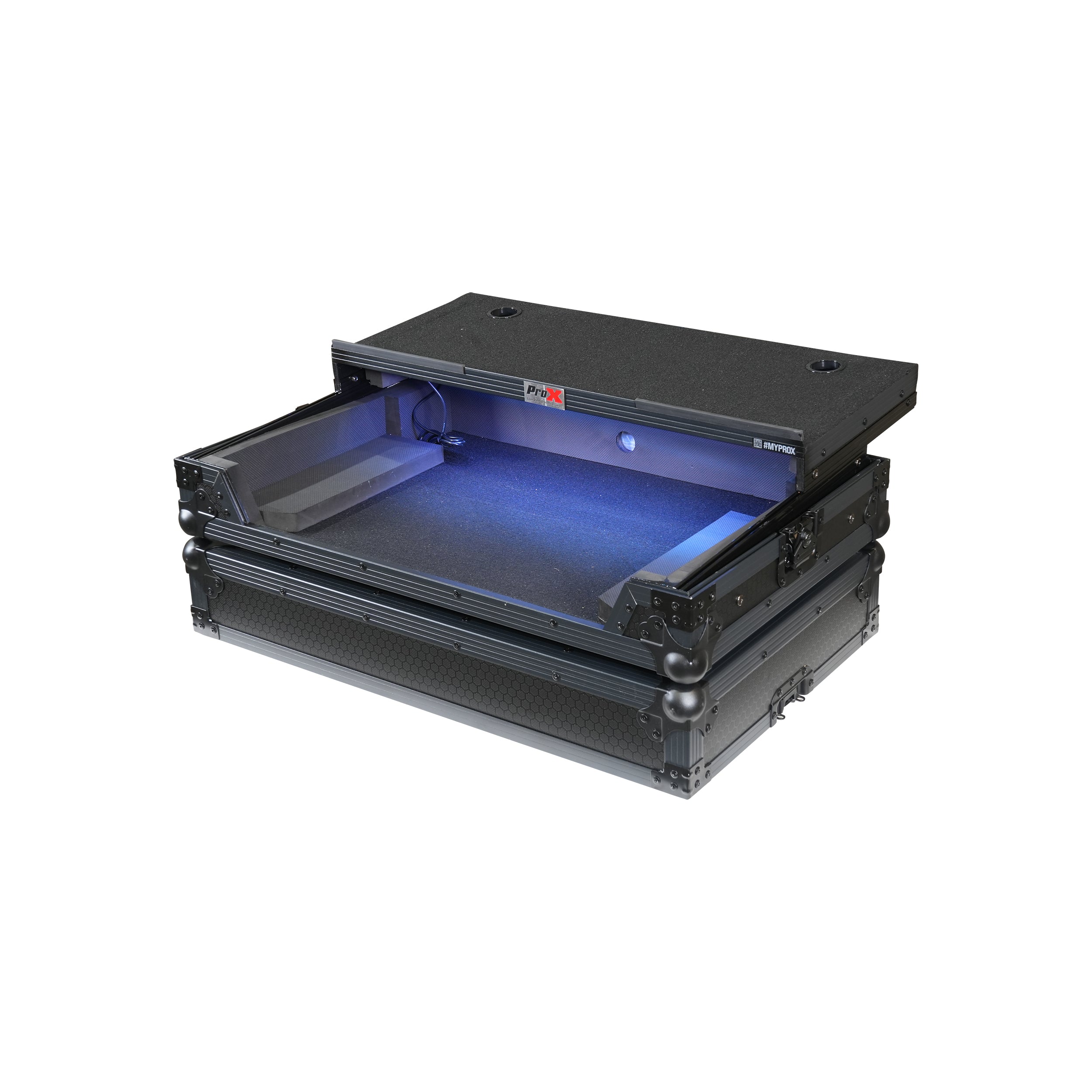 ProX XS-XDJANLTBLLED ATA Flight Case for AlphaTheta XDJ-AN DJ Controller with Laptop Shelf and RGB LED All Black