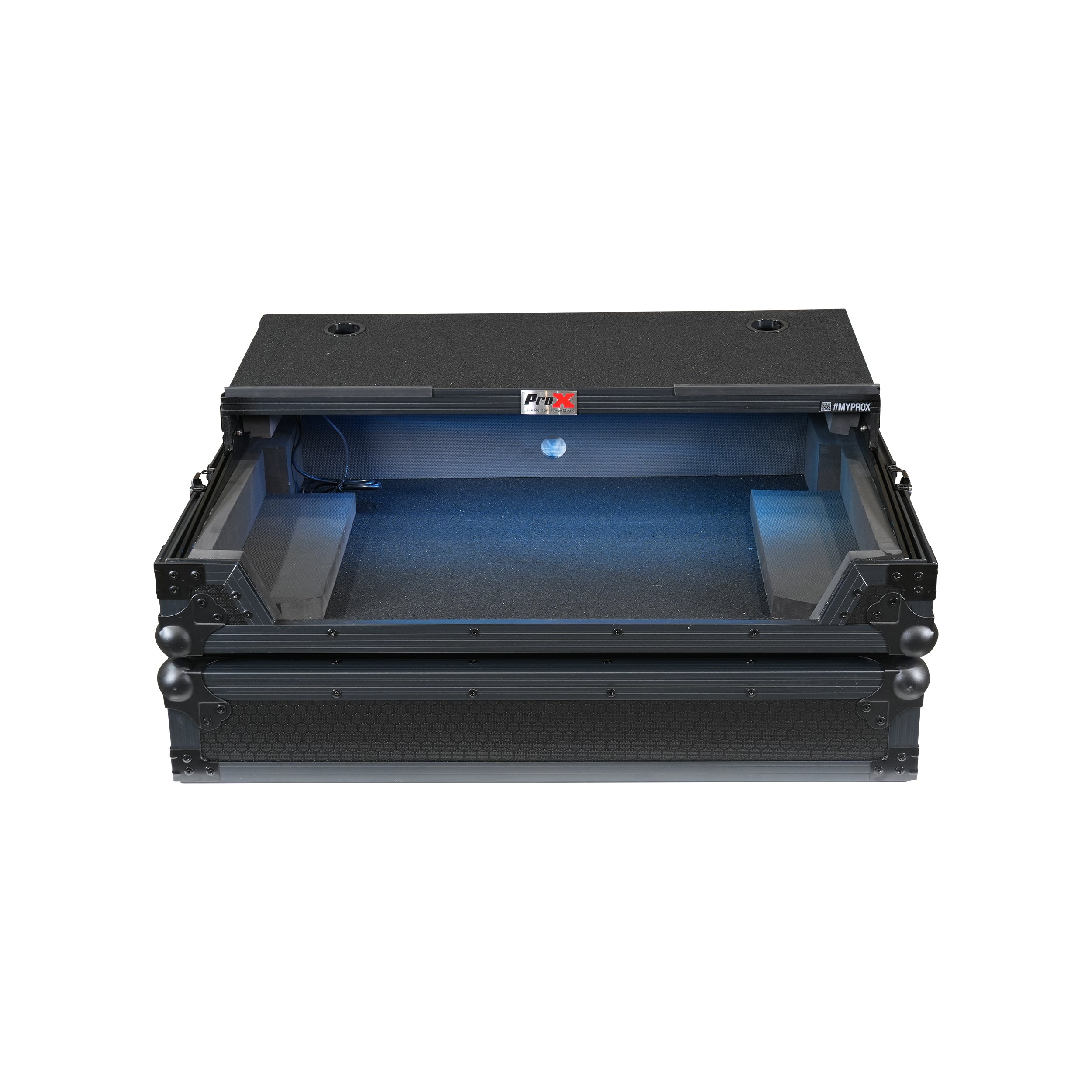 ProX XS-XDJANLTBLLED ATA Flight Case for AlphaTheta XDJ-AN DJ Controller with Laptop Shelf and RGB LED All Black