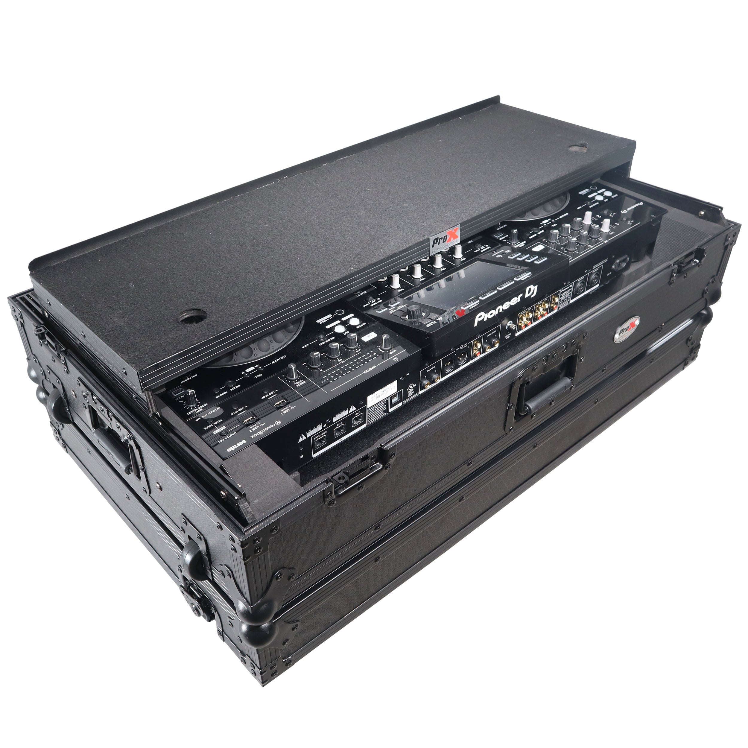 ProX ATA Flight Case For Pioneer XDJ-XZ DJ Controller with Laptop Shelf 1U Rack Space and Wheels - Black