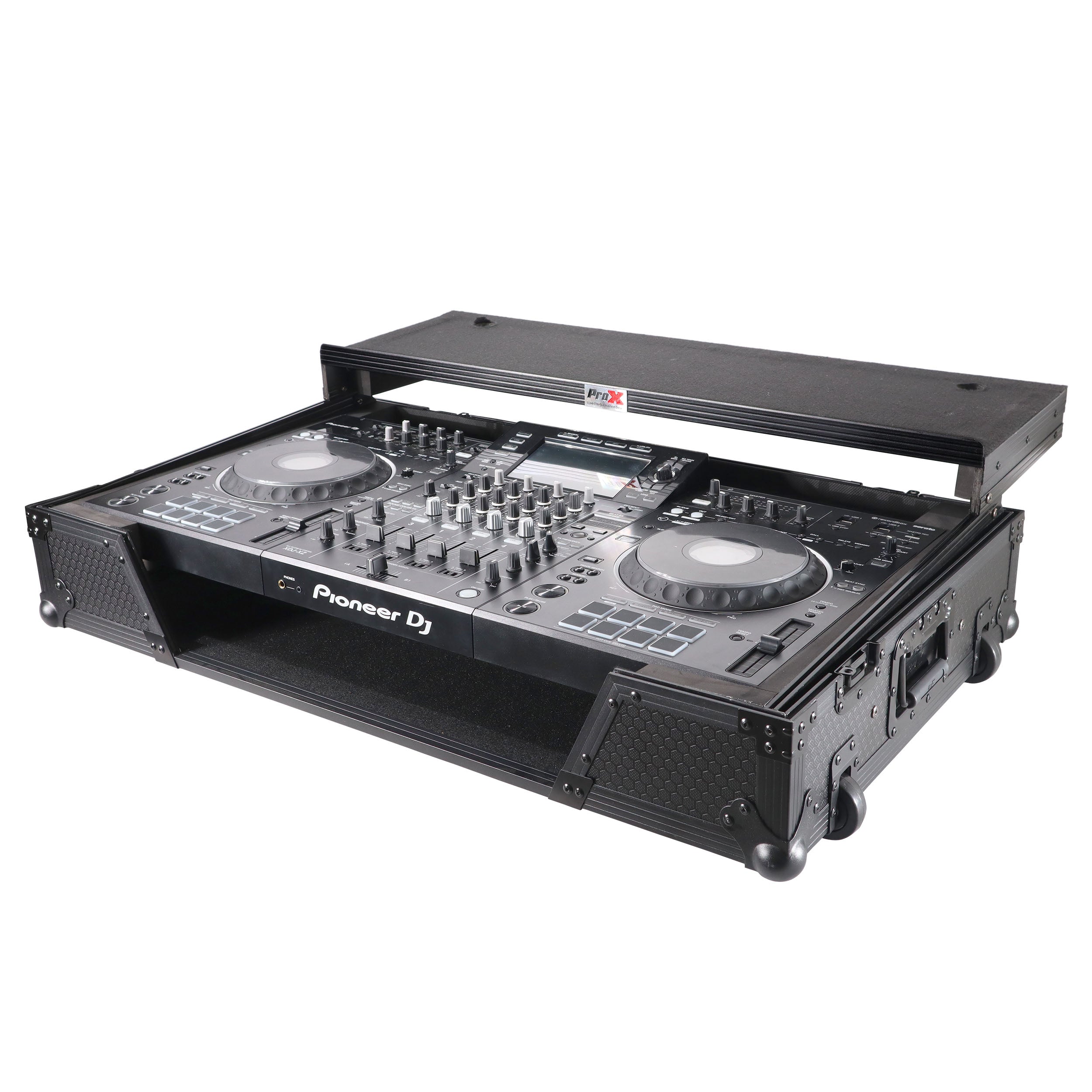 ProX ATA Flight Case For Pioneer XDJ-XZ DJ Controller with Laptop Shelf 1U Rack Space and Wheels - Black