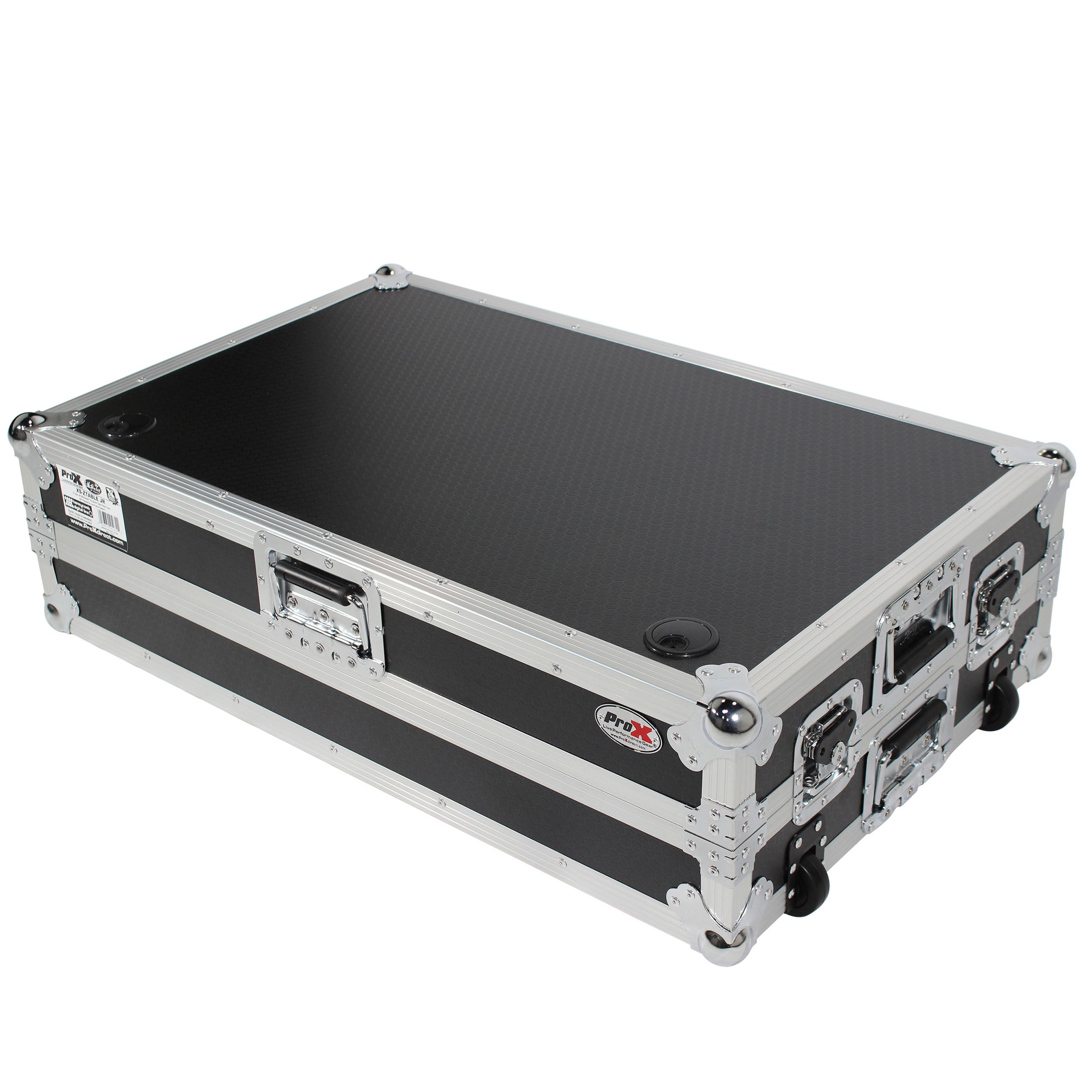 ProX Z-Table Jr Folding DJ Table Mobile Workstation Flight Case Style with Handles and Wheels