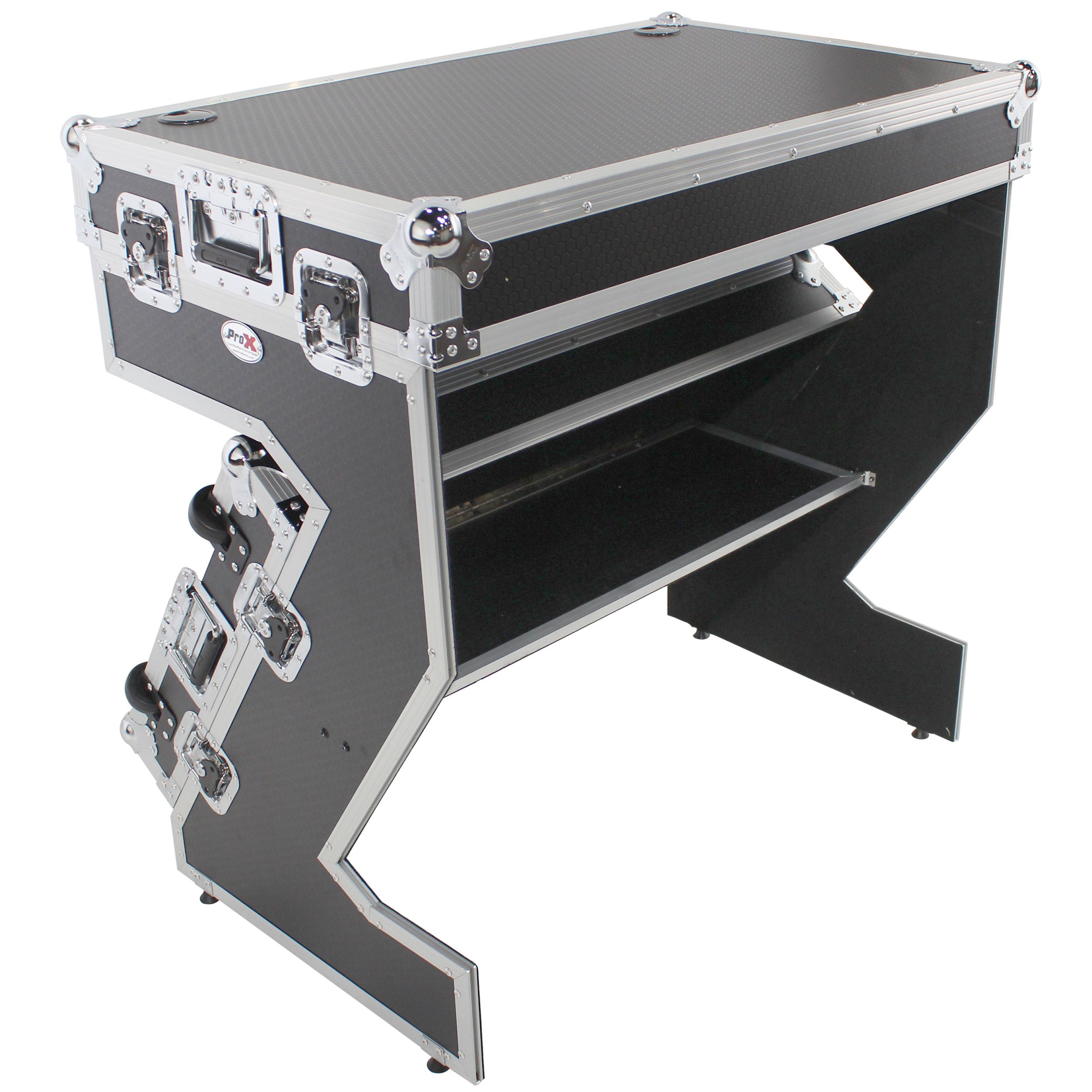 ProX Z-Table Jr Folding DJ Table Mobile Workstation Flight Case Style with Handles and Wheels