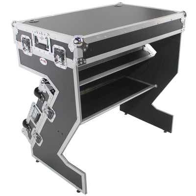 ProX Z-Table Jr Folding DJ Table Mobile Workstation Flight Case Style with Handles and Wheels