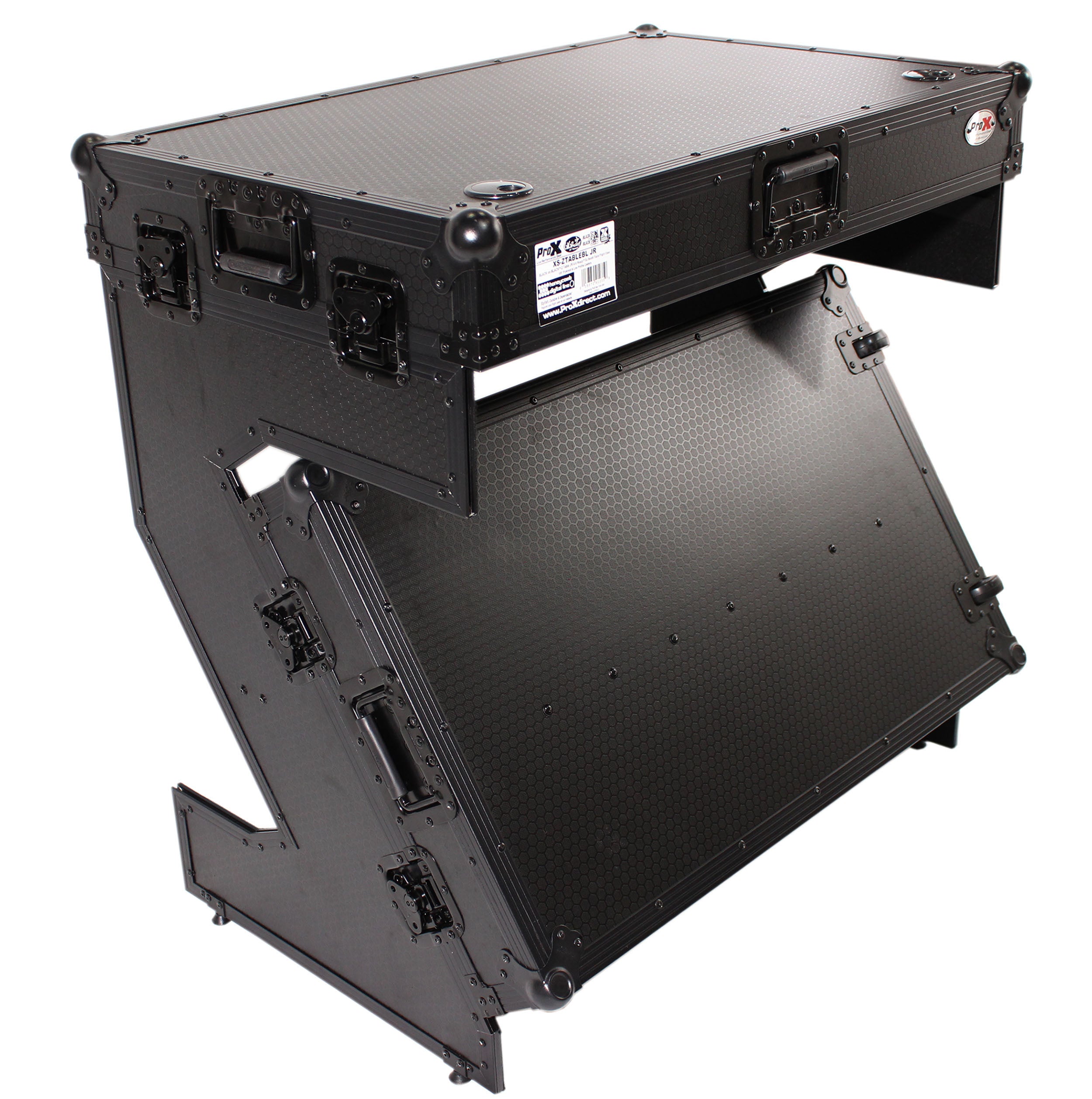 ProX Z-Table Jr Folding DJ Table Mobile Workstation Flight Case Style with Handles and Wheels - Black Finish