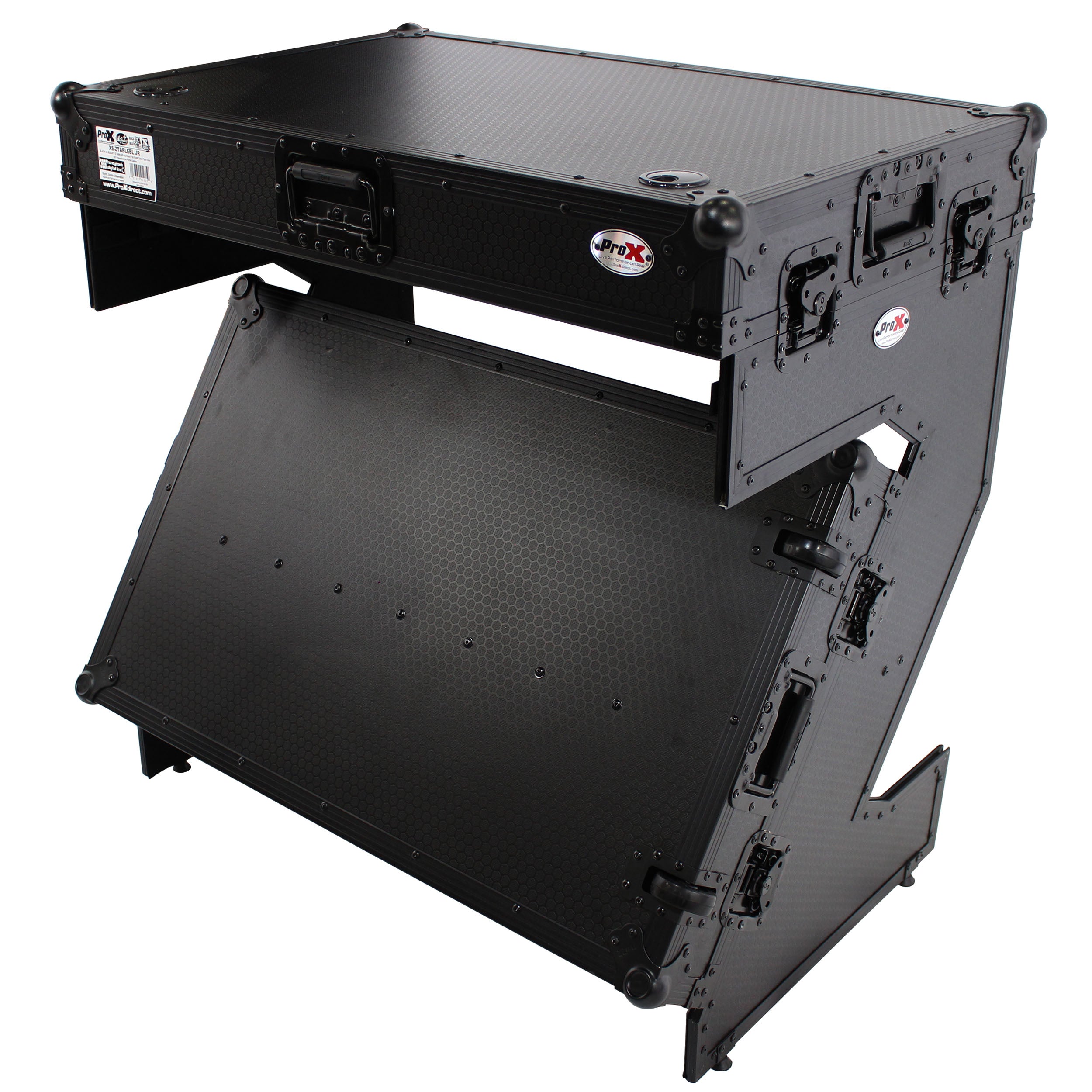ProX Z-Table Jr Folding DJ Table Mobile Workstation Flight Case Style with Handles and Wheels - Black Finish