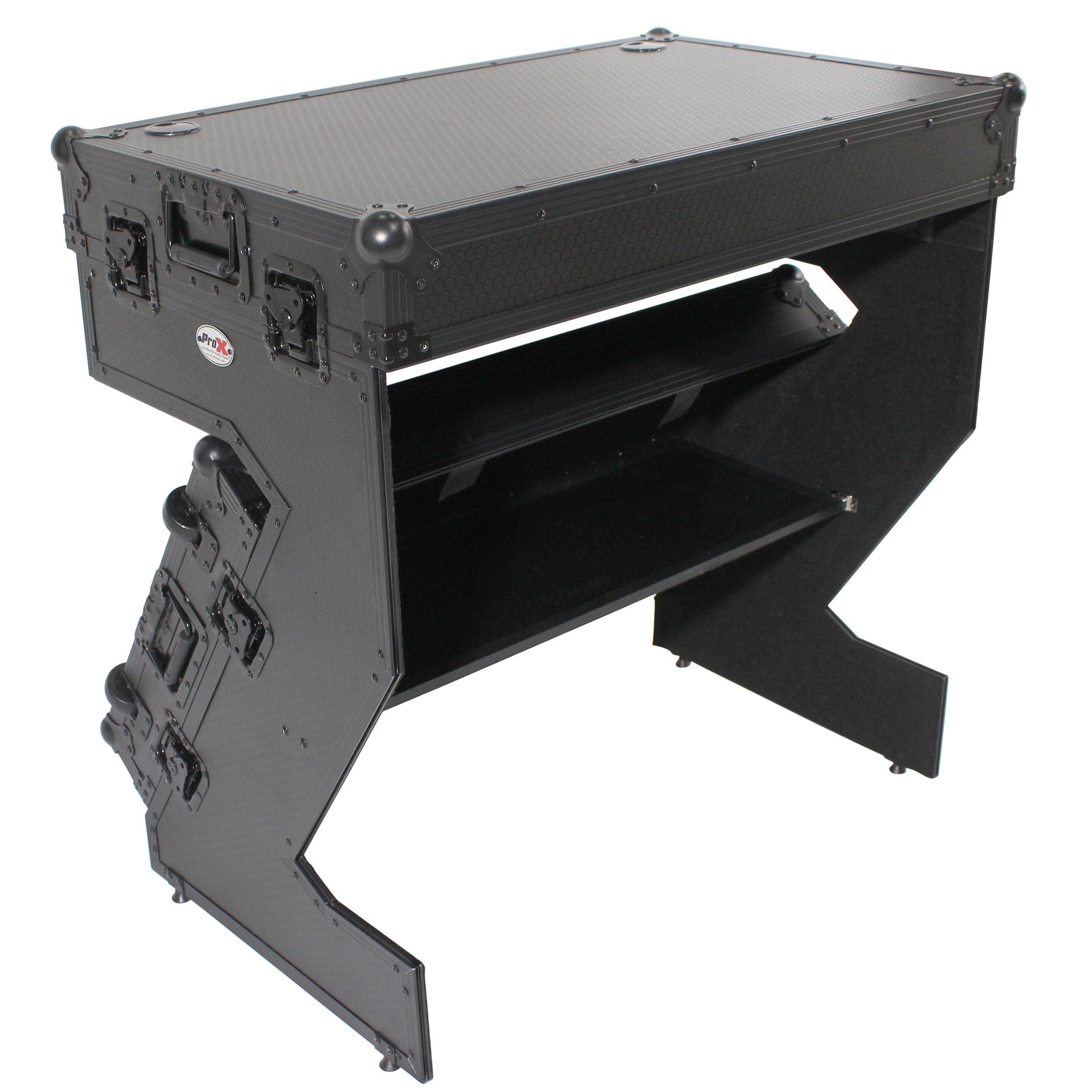 ProX Z-Table Jr Folding DJ Table Mobile Workstation Flight Case Style with Handles and Wheels - Black Finish