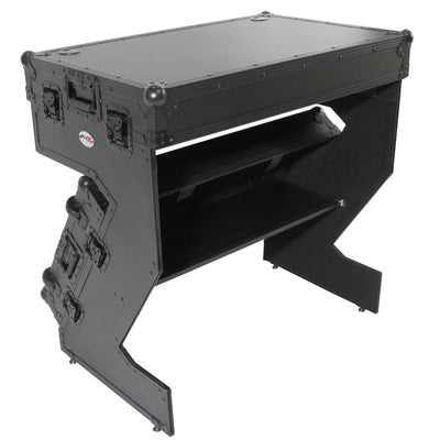 ProX Z-Table Jr Folding DJ Table Mobile Workstation Flight Case Style with Handles and Wheels - Black Finish