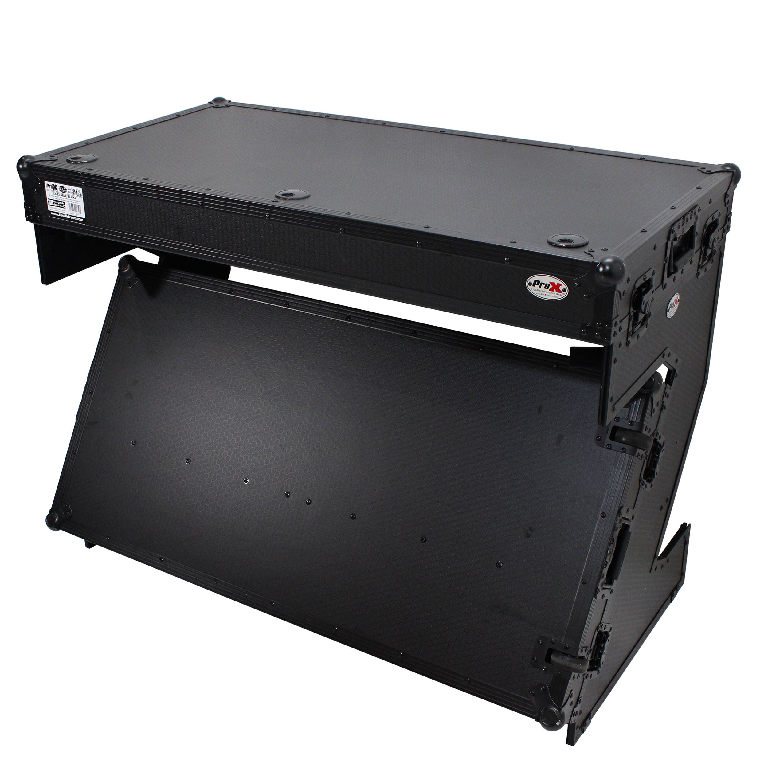 ProX DJ Z-Table™ Folding DJ Table Mobile Workstation Flight Case Style with Handles and Wheels - Black Finish.