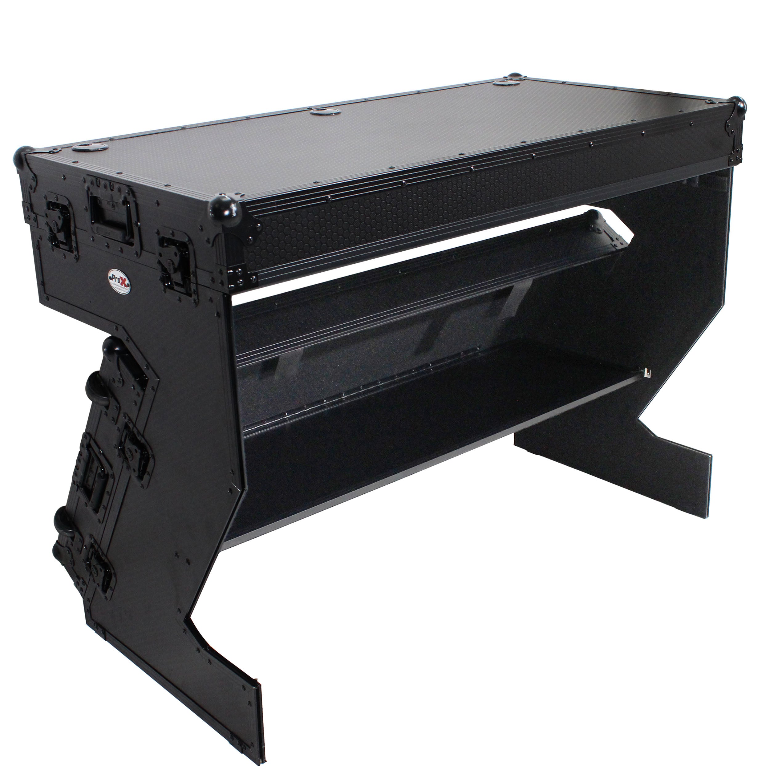 ProX DJ Z-Table™ Folding DJ Table Mobile Workstation Flight Case Style with Handles and Wheels - Black Finish.