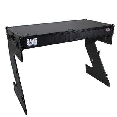 ProX DJ Z-Table™ Folding DJ Table Mobile Workstation Flight Case Style with Handles and Wheels - Black Finish.