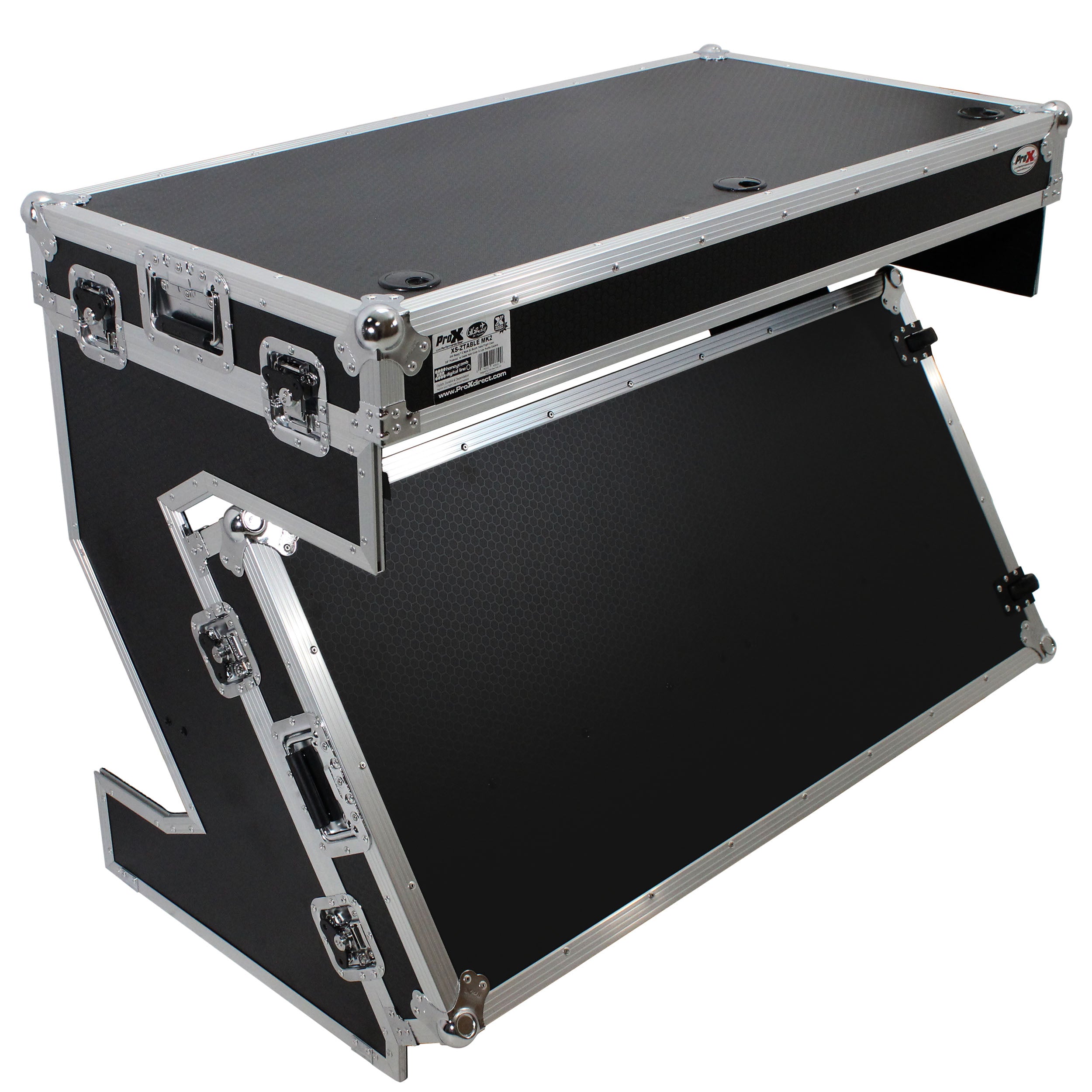 ProX Z-Table Folding DJ Table Mobile Workstation Flight Case Style with Handles and Wheels