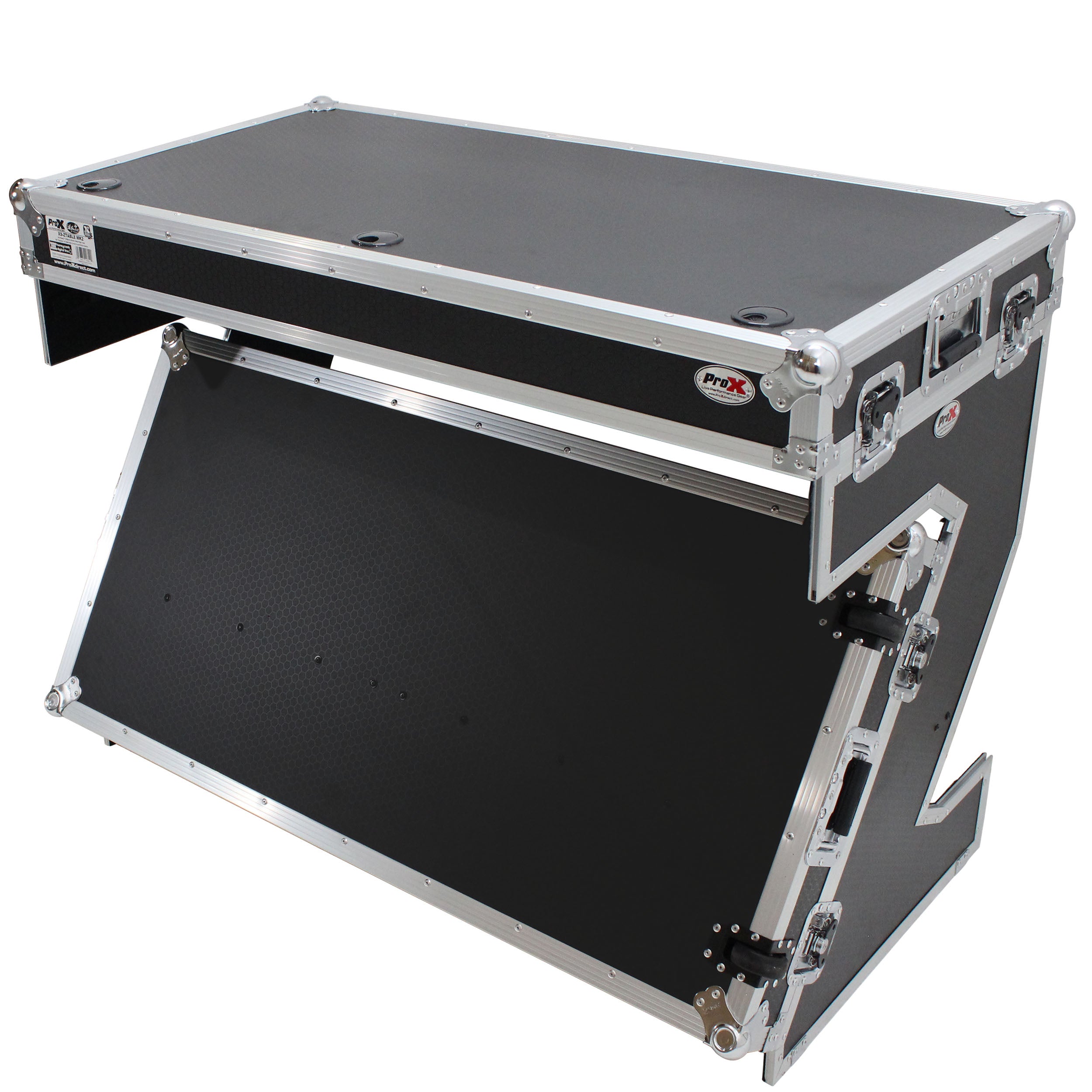 ProX Z-Table Folding DJ Table Mobile Workstation Flight Case Style with Handles and Wheels