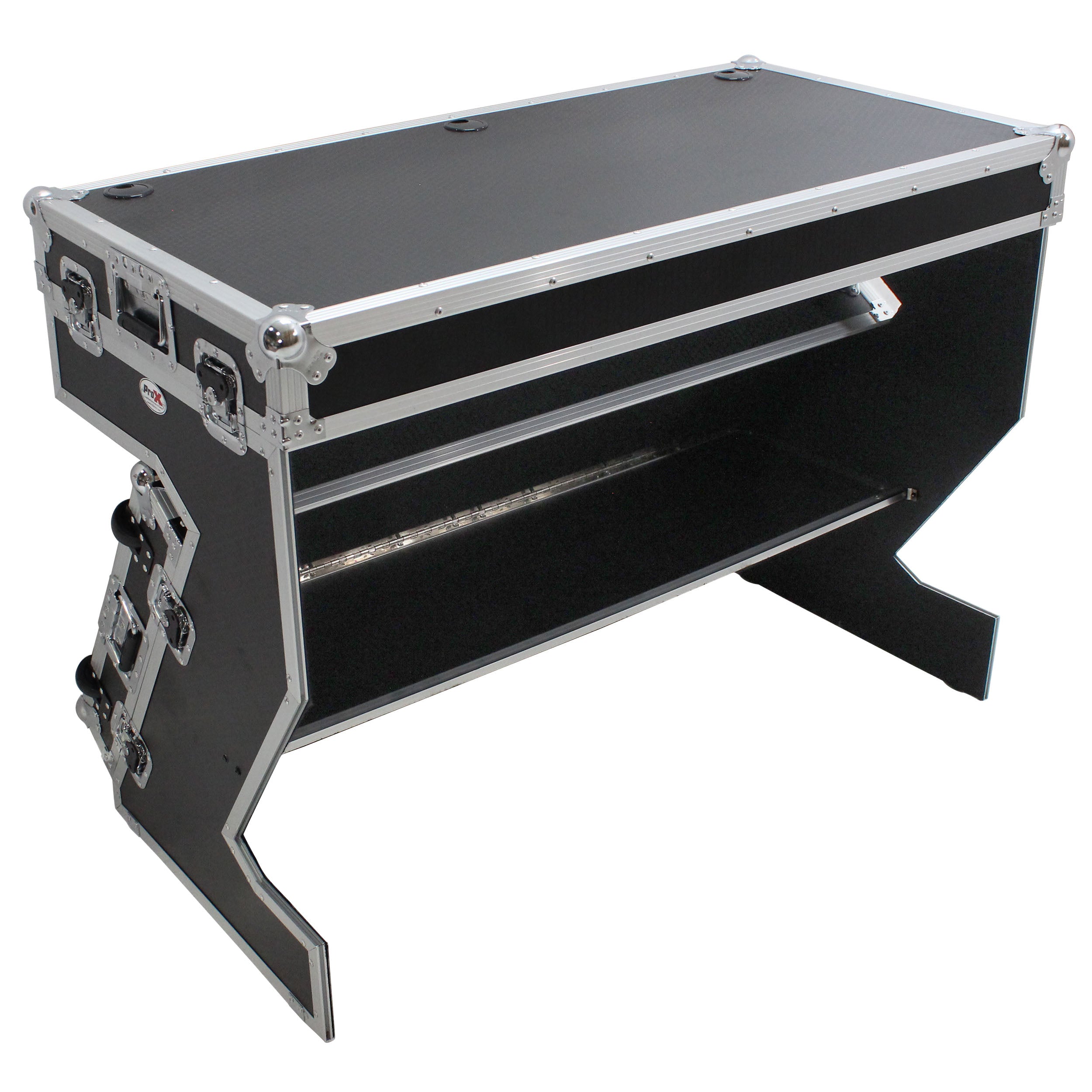 ProX Z-Table Folding DJ Table Mobile Workstation Flight Case Style with Handles and Wheels