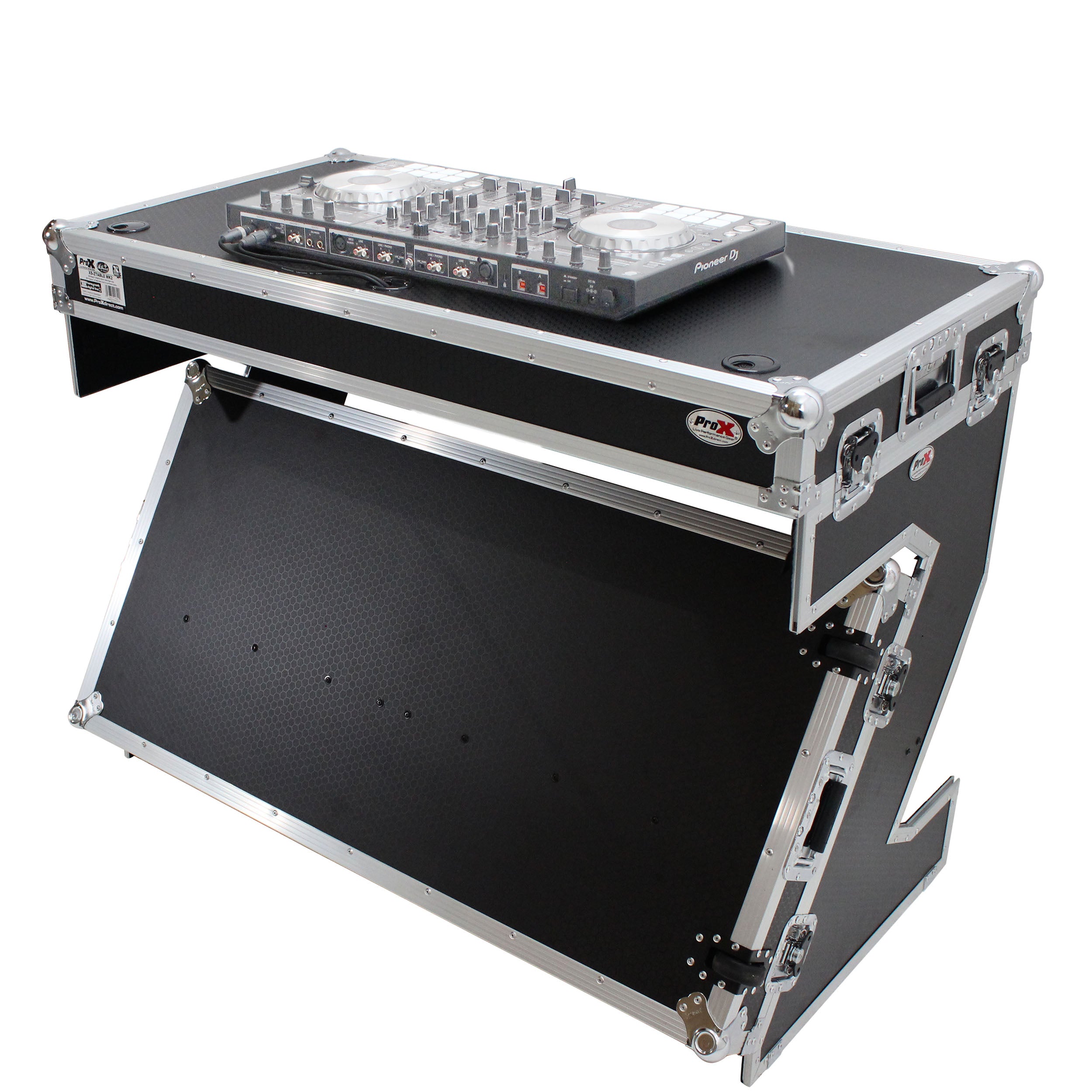 ProX Z-Table Folding DJ Table Mobile Workstation Flight Case Style with Handles and Wheels